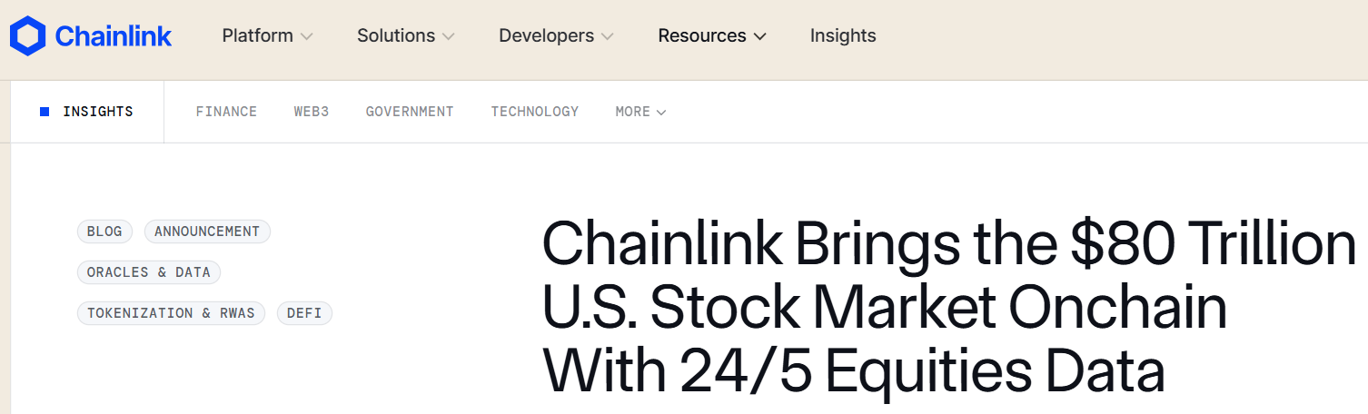 Chainlink 24/5 U.S. Equities Streams official announcement graphic
